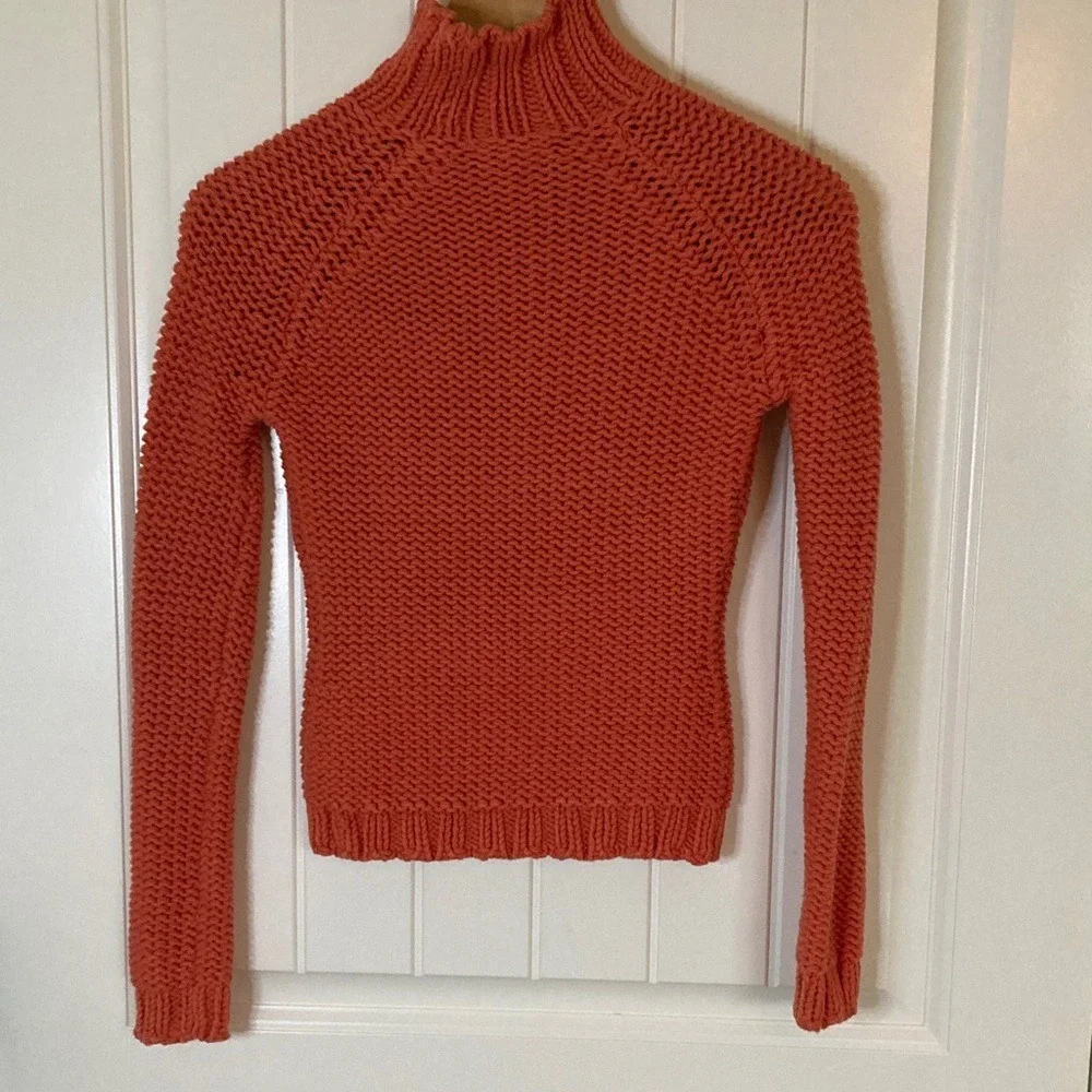 J Crew Women's Orange High Neck‎ Knit Sweater Size XS Long Sleeve Fitted